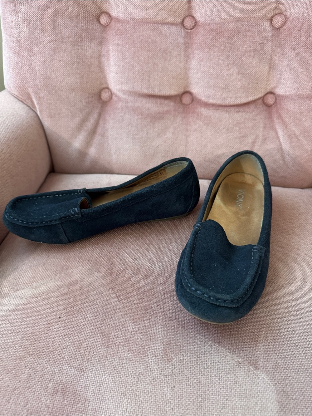 Vionic Black Suede Slip-On Moccasin Loafers